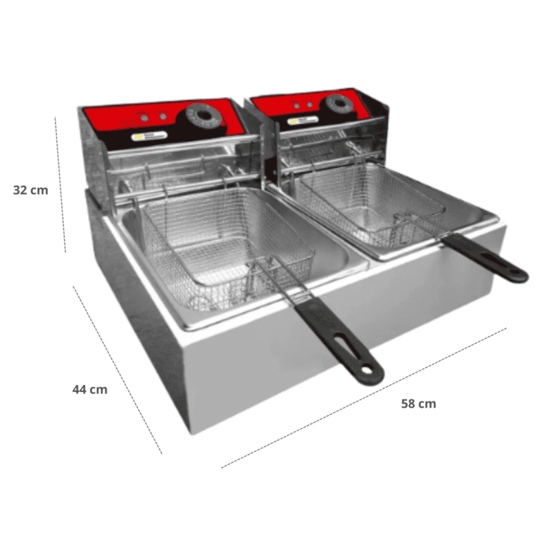 MEDIDAS Freidora Eléctrica de 2 Depósitos 11 Lts PARETI KITCHENETTE