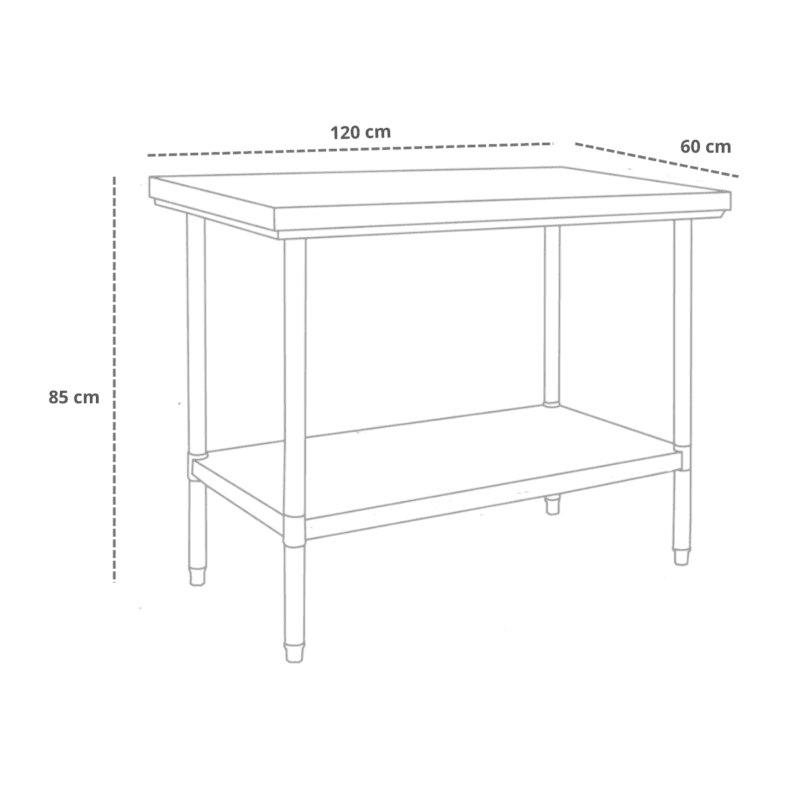 MEDIDAS Mesón Central Acero Inoxidable 120 cm ITA